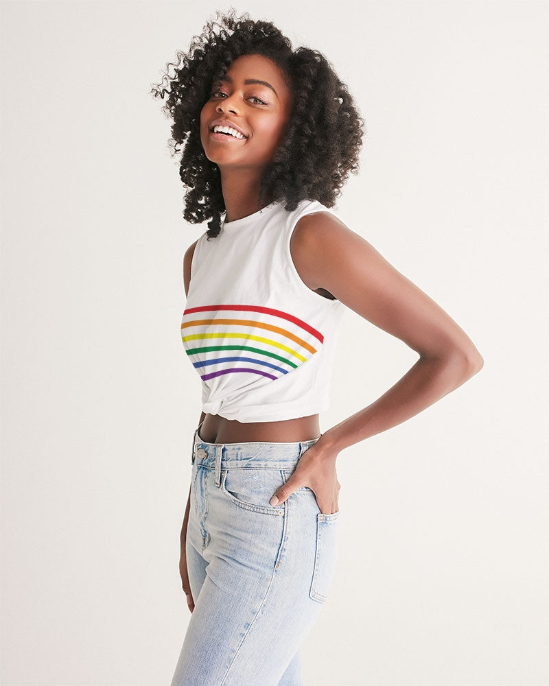 Rainbow Striped Twist-Front Tank