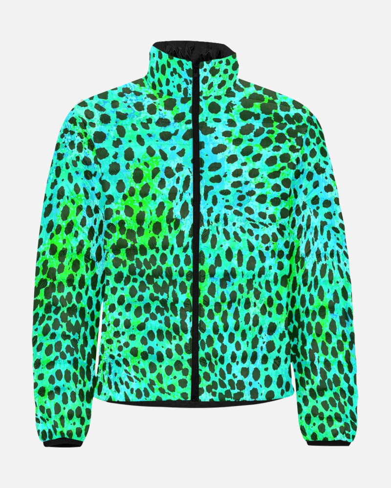 Neon Green Leopard Print Lightweight Puffer Jacket
