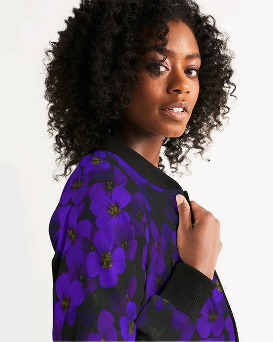 Midnight Purple Floral Women's Bomber Jacket