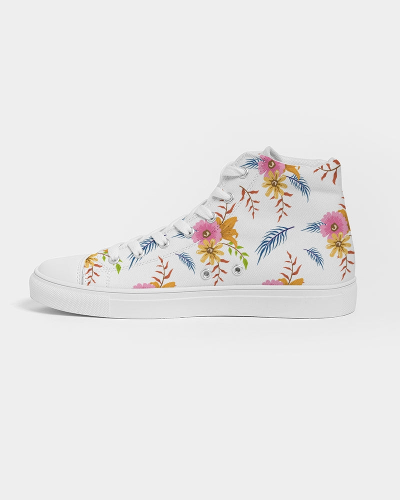 White Summer Floral Women's Hightop Canvas Shoe