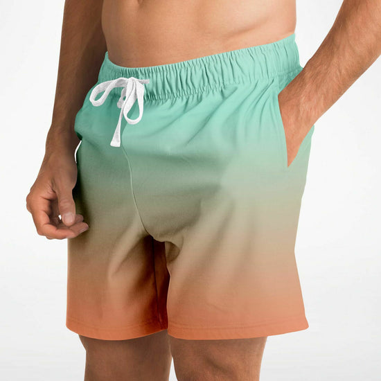 Green Orange Color Fade Men's Fleece Shorts
