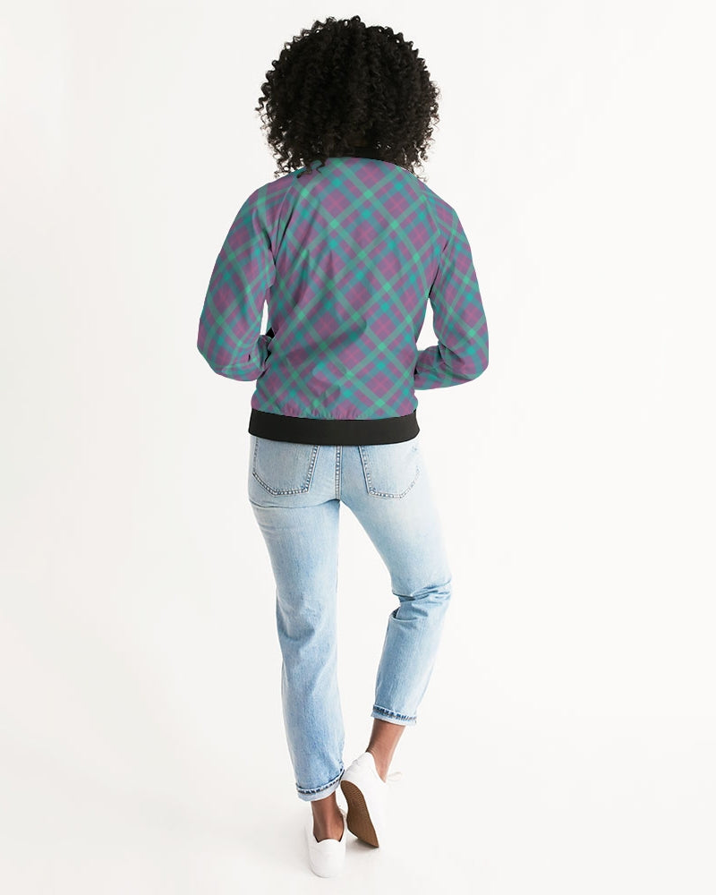 Purple & Green Tartan Women's Bomber Jacket