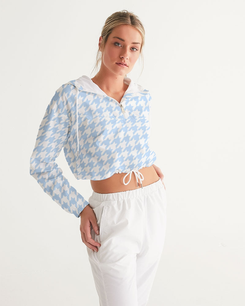 Load image into Gallery viewer, Baby Blue Houndstooth Women&amp;#39;s Cropped Windbreaker Jacket

