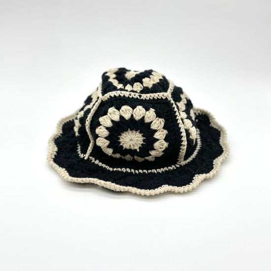 Black & Cream Crochet Bucket Hat