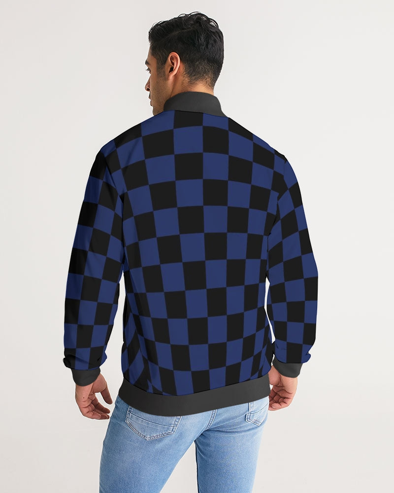 Black & Blue Check Men's Stripe-Sleeve Track Jacket