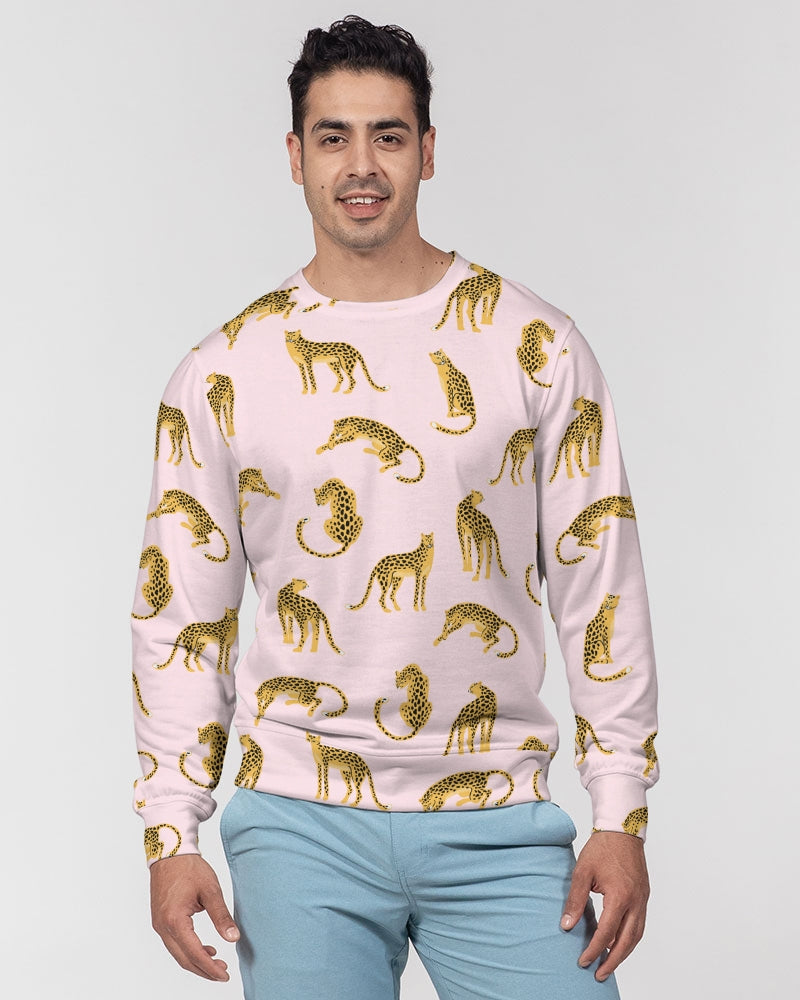 Pink Leopards Men's French Terry Pullover Sweatshirt