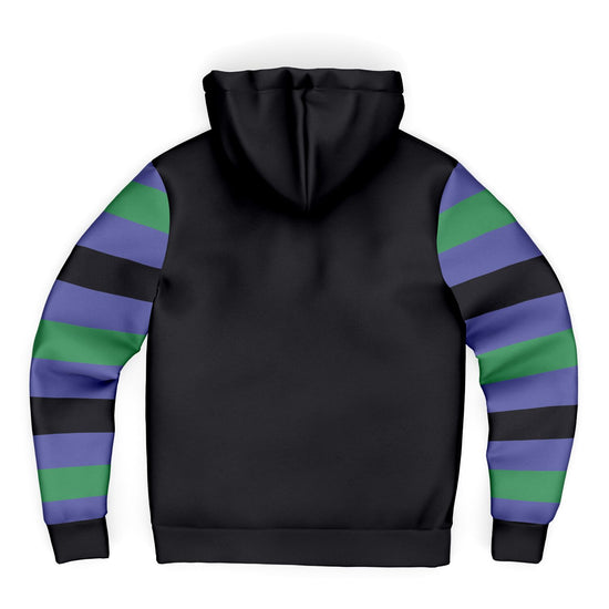 Stripe Unisex Zip Up Fleece Hoodie in Black, Violet Blue & Green