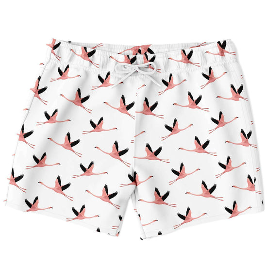 Flying Flamingos White Swim Shorts