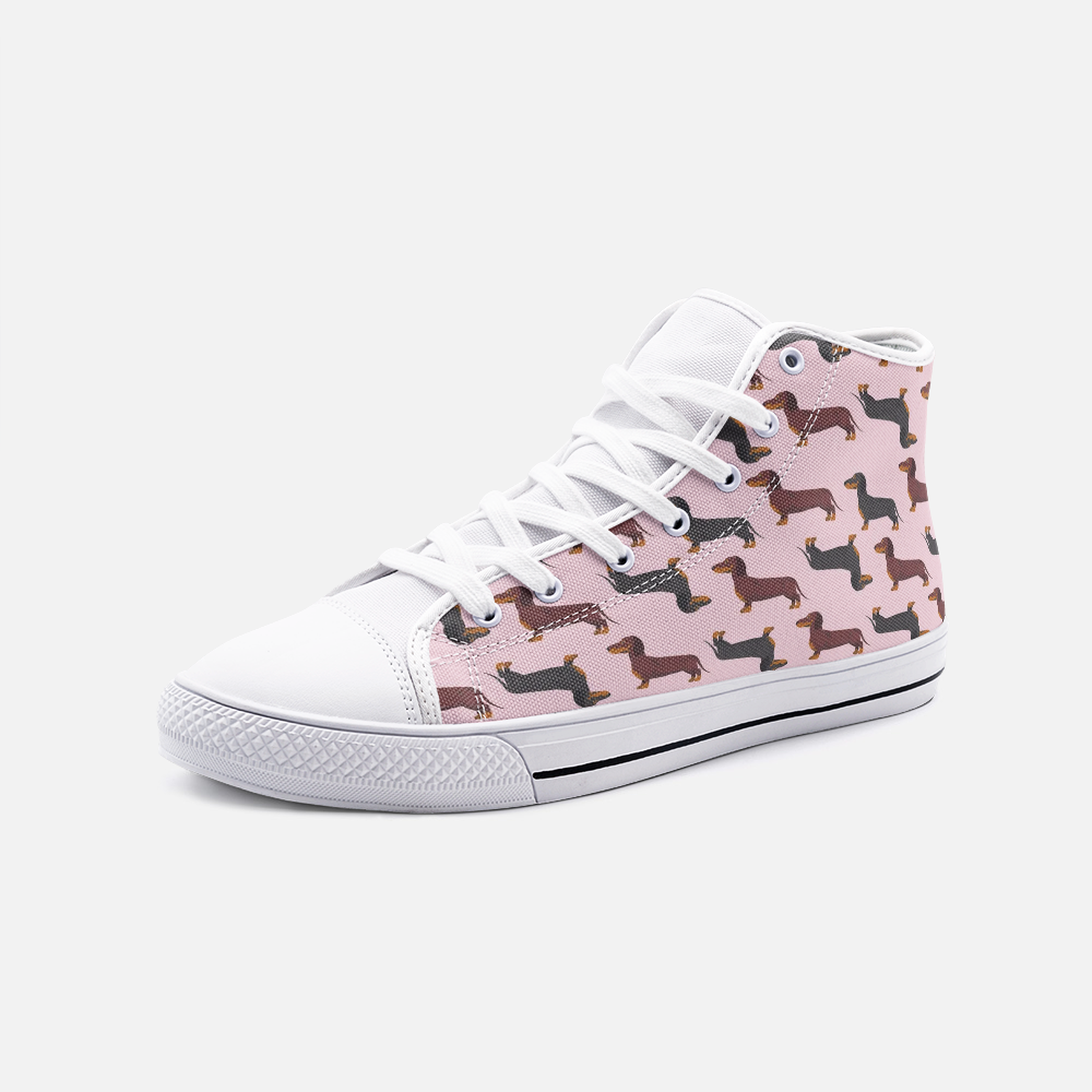 Dachshund Pink High Top Unisex Canvas Shoes