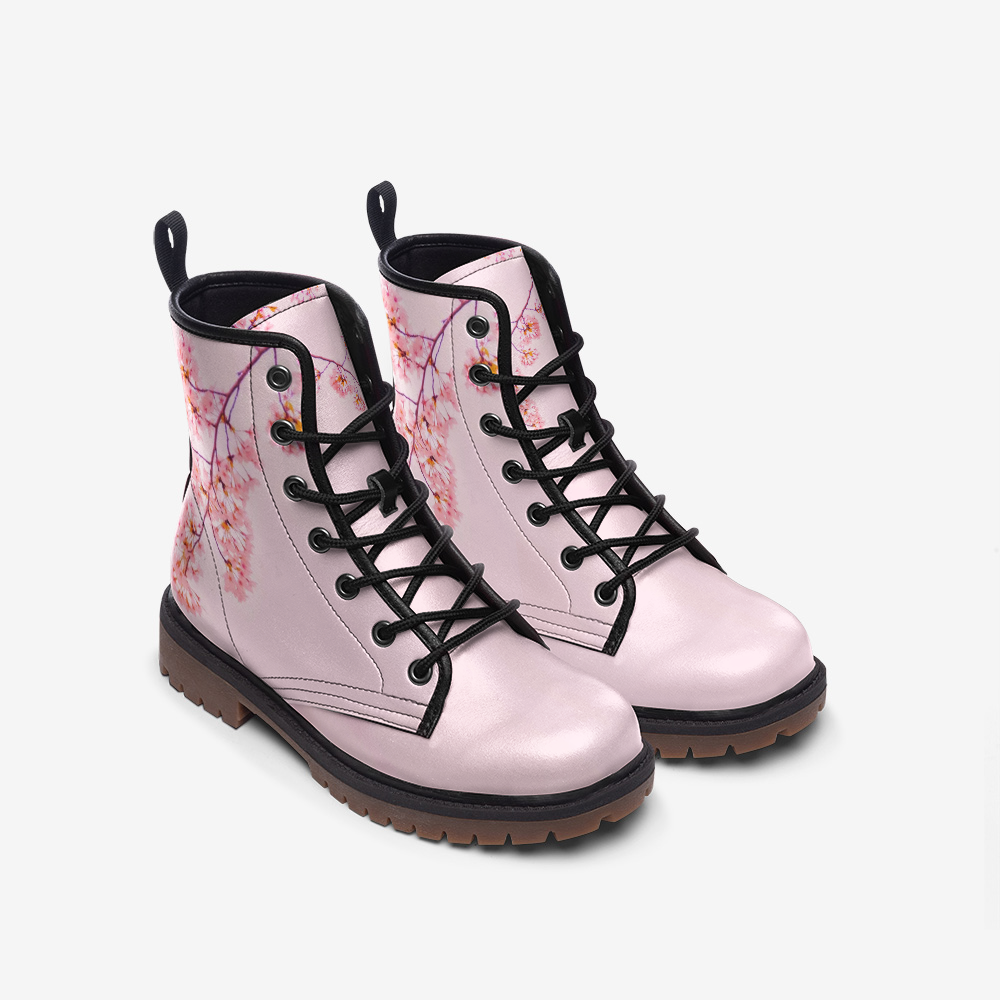 Cherry Blossom Pink Lace Up Boots