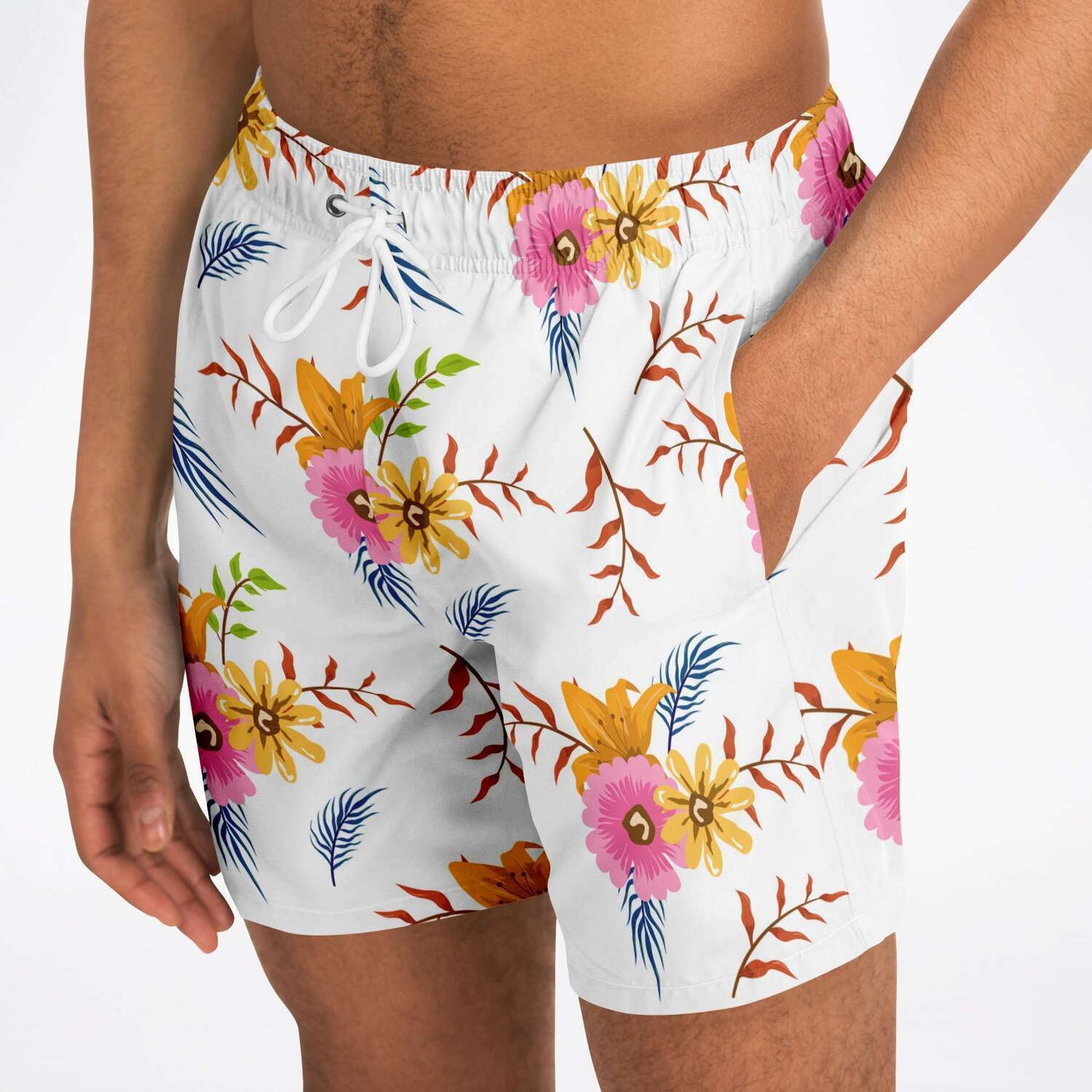 White Summer Floral Swim Shorts