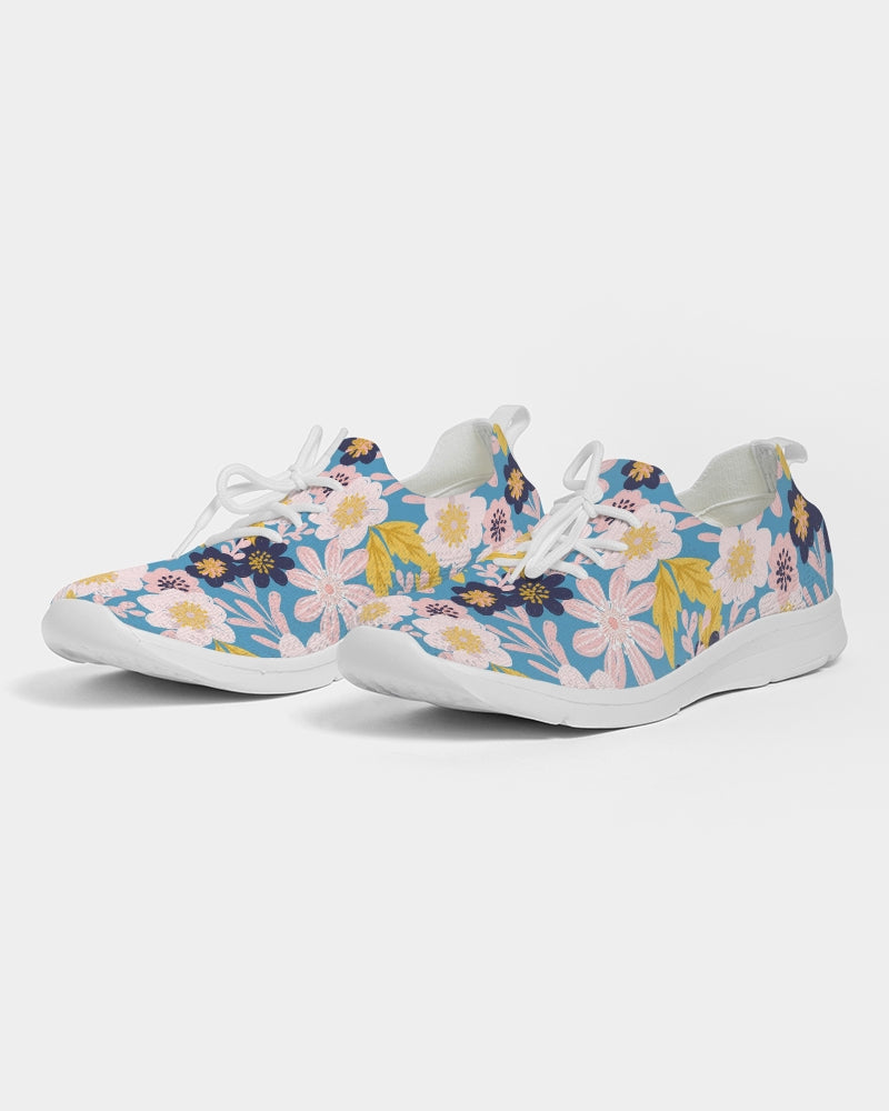 Load image into Gallery viewer, Blue Frisky Floral Women&amp;#39;s Lace Up Flyknit Shoe
