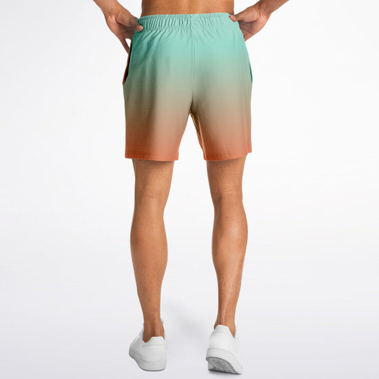 Green Orange Color Fade Fleece Shorts