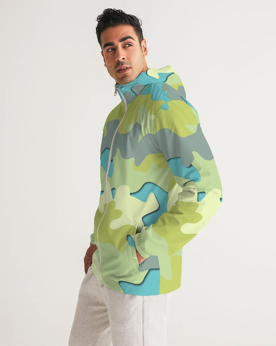 Blue Camo Men's Hooded Windbreaker Jacket