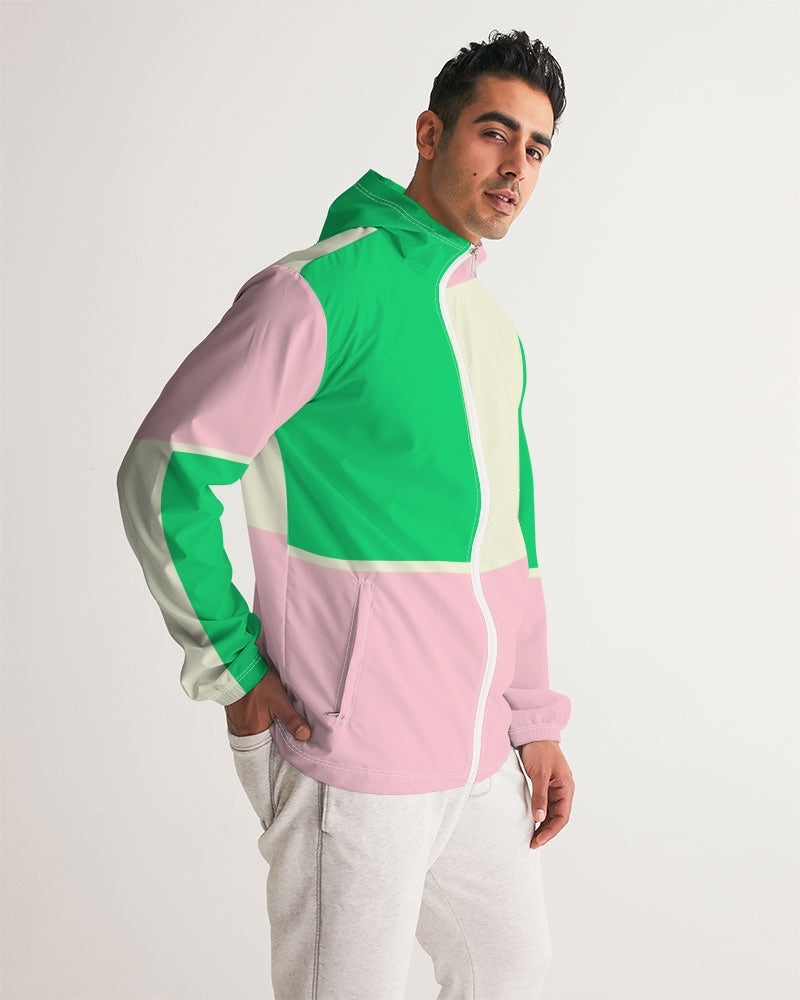 Colorblock in Green Pink & Cream Men's Windbreaker Jacket