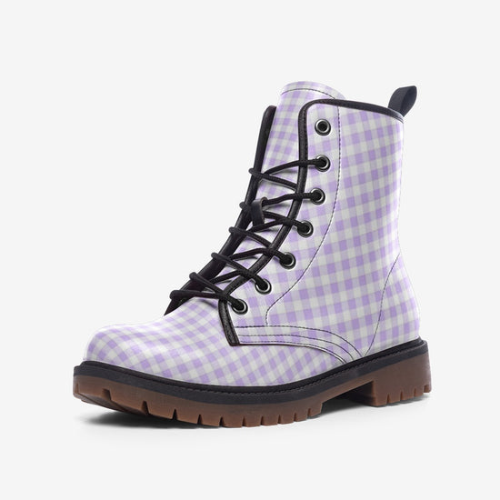 Lavender Gingham Check Lace Up Boots