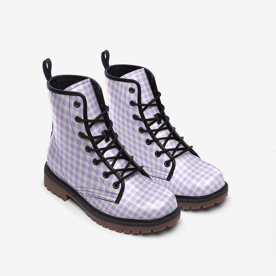 Lavender Gingham Check Lace Up Boots