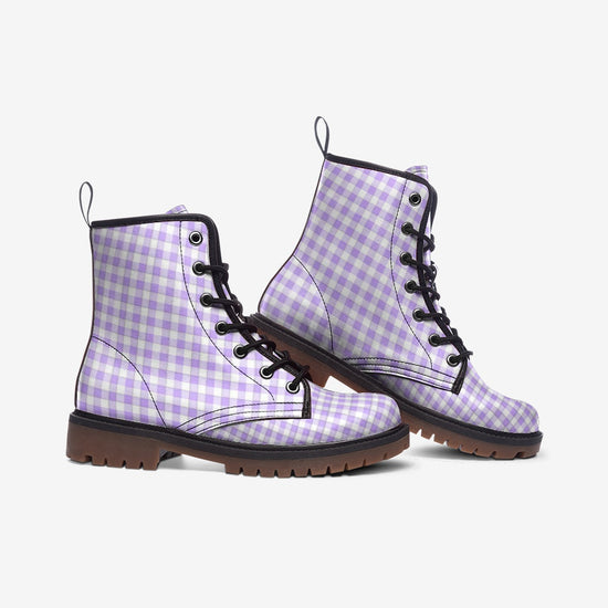 Load image into Gallery viewer, Lavender Gingham Check Lace Up Boots
