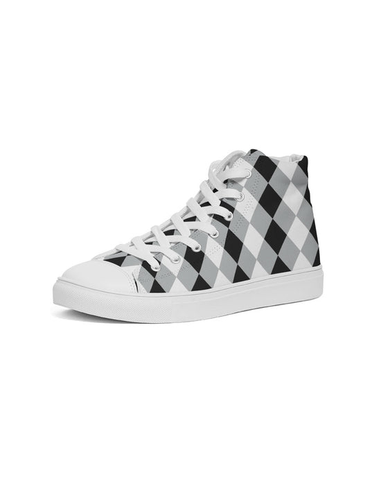 Load image into Gallery viewer, Harlequin Check Concrete Black &amp;amp; White Men&amp;#39;s Hightop Canvas Shoes
