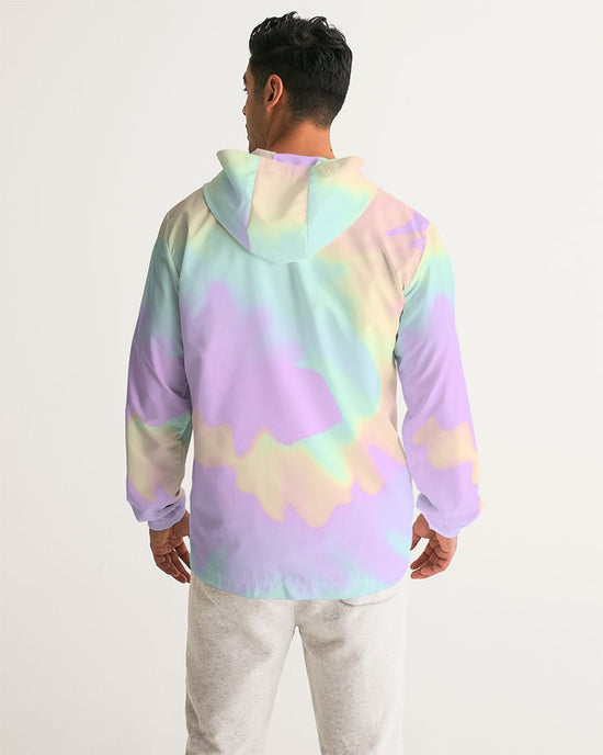 Lilac Mint Tie Dye Men's Windbreaker Hooded Jacket