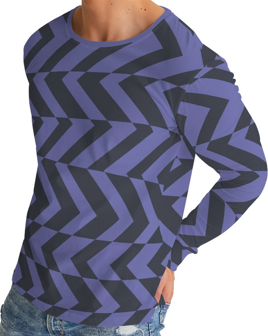 Blue Violet & Charcoal Abstract Striped Men's Long Sleeve Tee Shirt