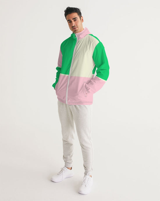 Colorblock in Green Pink & Cream Men's Windbreaker Jacket