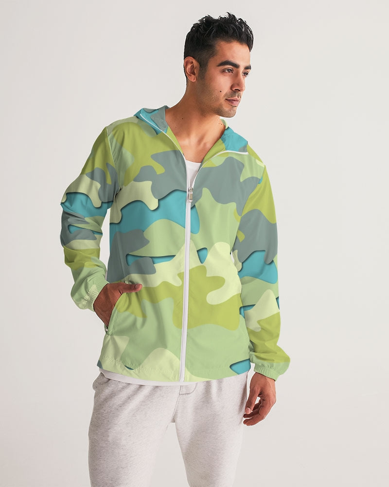 Blue Camo Men's Hooded Windbreaker Jacket