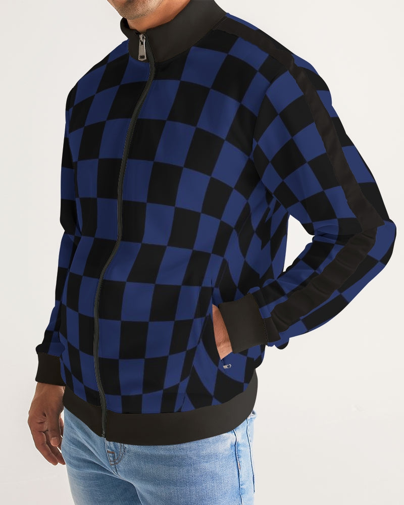 Black & Blue Check Men's Stripe-Sleeve Track Jacket