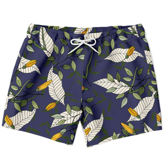 Yellow Flower Orient Blue Swim Shorts