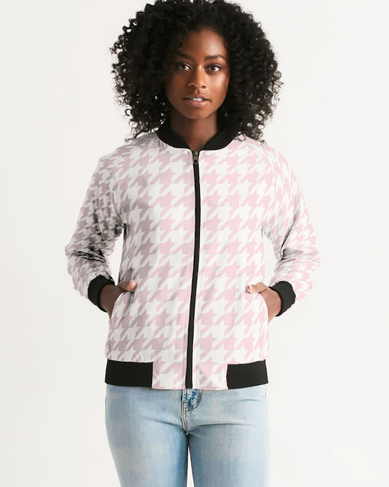 Load image into Gallery viewer, Pale Pink Large Houndstooth Women&amp;#39;s Bomber Jacket

