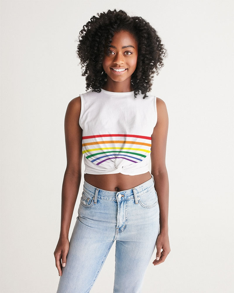 Rainbow Striped Twist-Front Tank