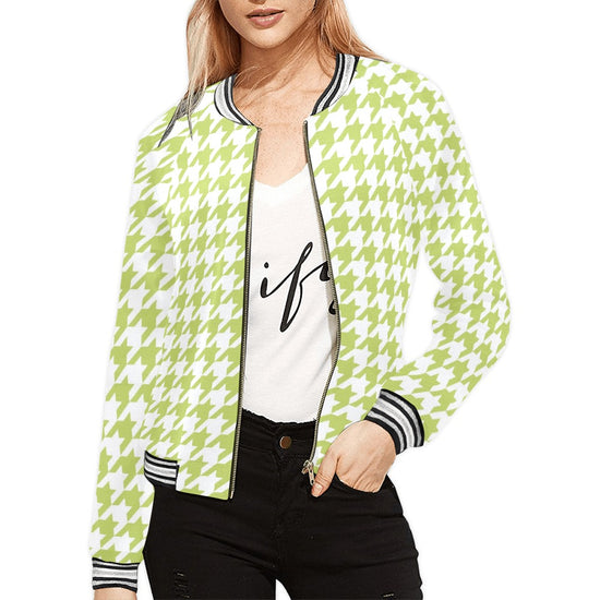 Lime Houndstooth Womens Ribbed Cuff & Collar Jacket