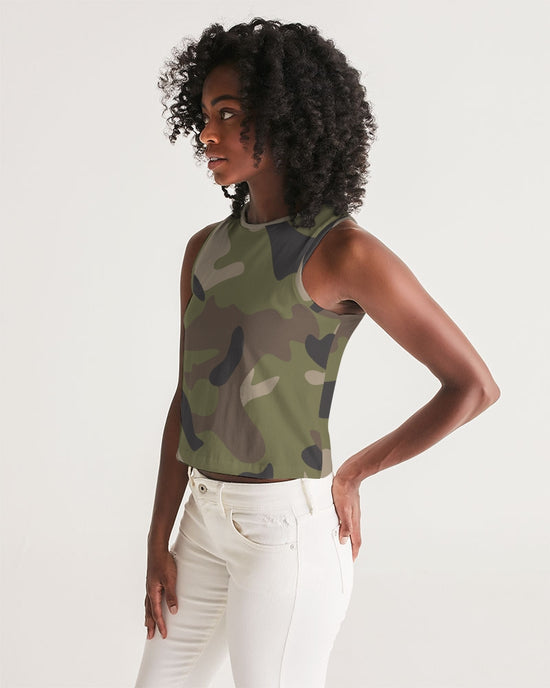 Load image into Gallery viewer, Woodland Camo Women&amp;#39;s Cropped Tank
