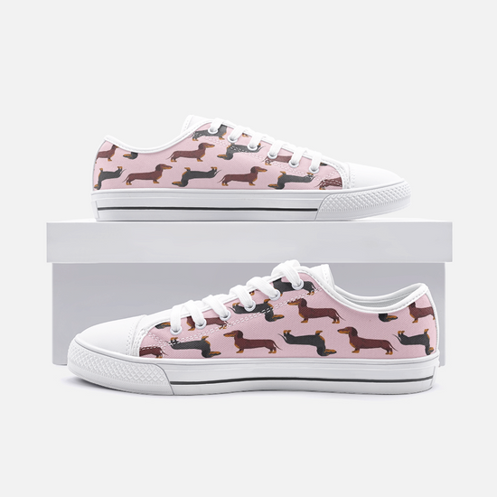 Load image into Gallery viewer, Dachshund Pink Low Top Unisex Canvas Sneakers
