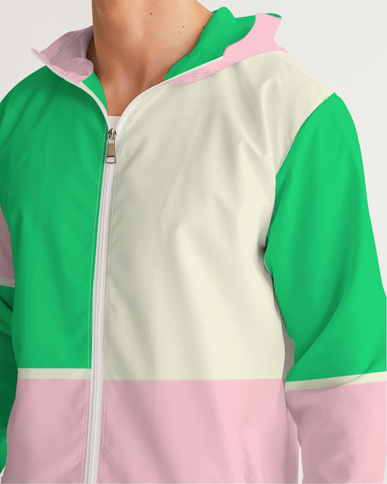 Colorblock in Green Pink & Cream Men's Windbreaker Jacket