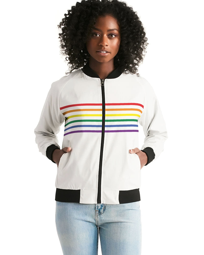 Load image into Gallery viewer, Rainbow Thin Stripes Women&amp;#39;s Bomber Jacket
