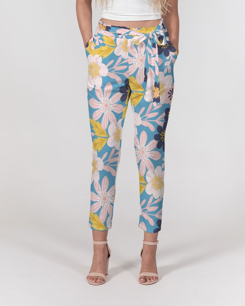 Load image into Gallery viewer, Blue Frisky Floral Women&amp;#39;s Belted Tapered Pants
