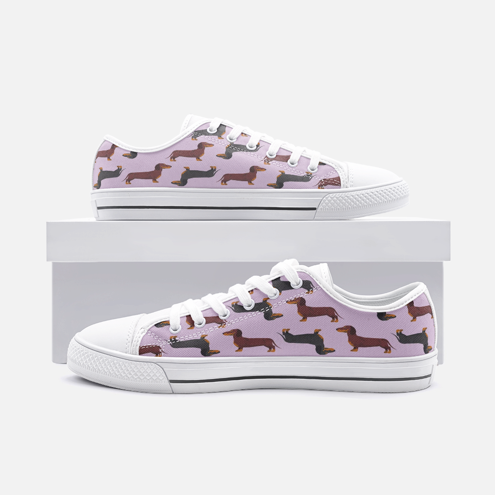 Load image into Gallery viewer, Dachshund Mauve Low Top Unisex Canvas Sneakers
