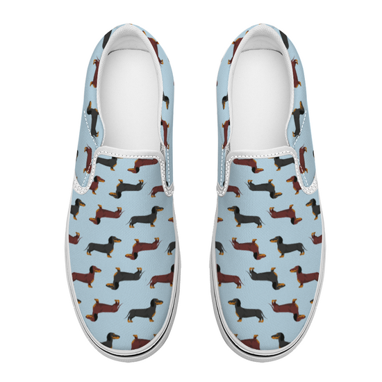 Dachshund Blue Slip On Unisex Canvas Shoes