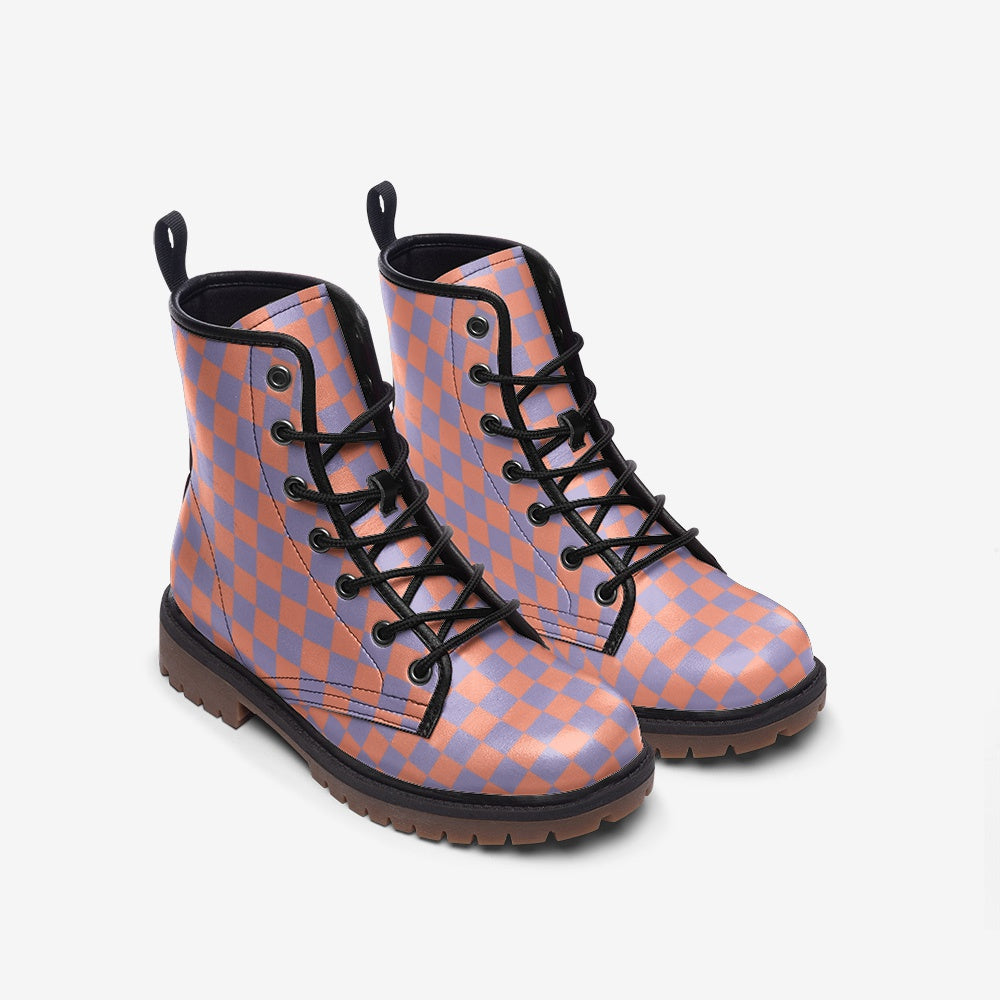 Purple Papaya Checkerboard Lace Up Boots