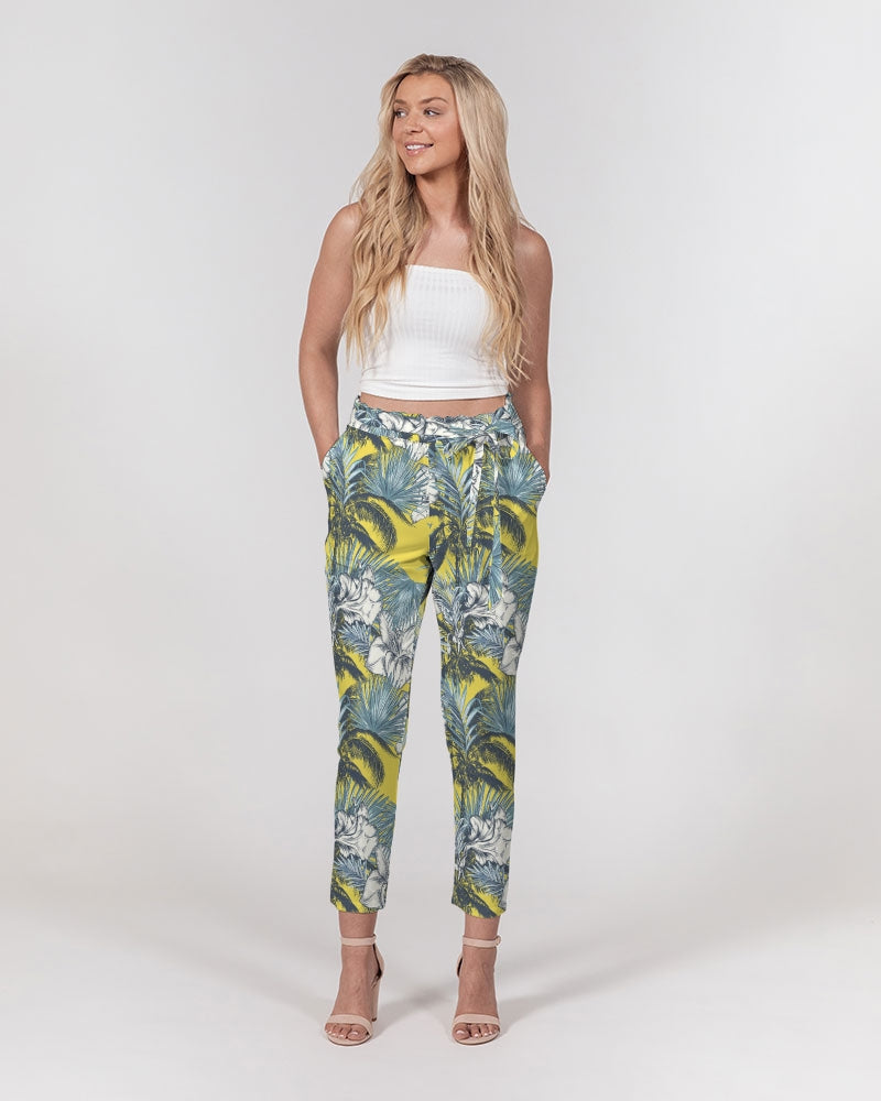 Yellow Tropics Women's Belted Tapered Pants