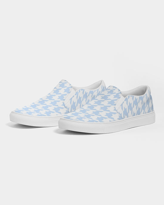 Load image into Gallery viewer, Pale Blue Large Houndstooth Men&amp;#39;s Slip On Canvas Shoe
