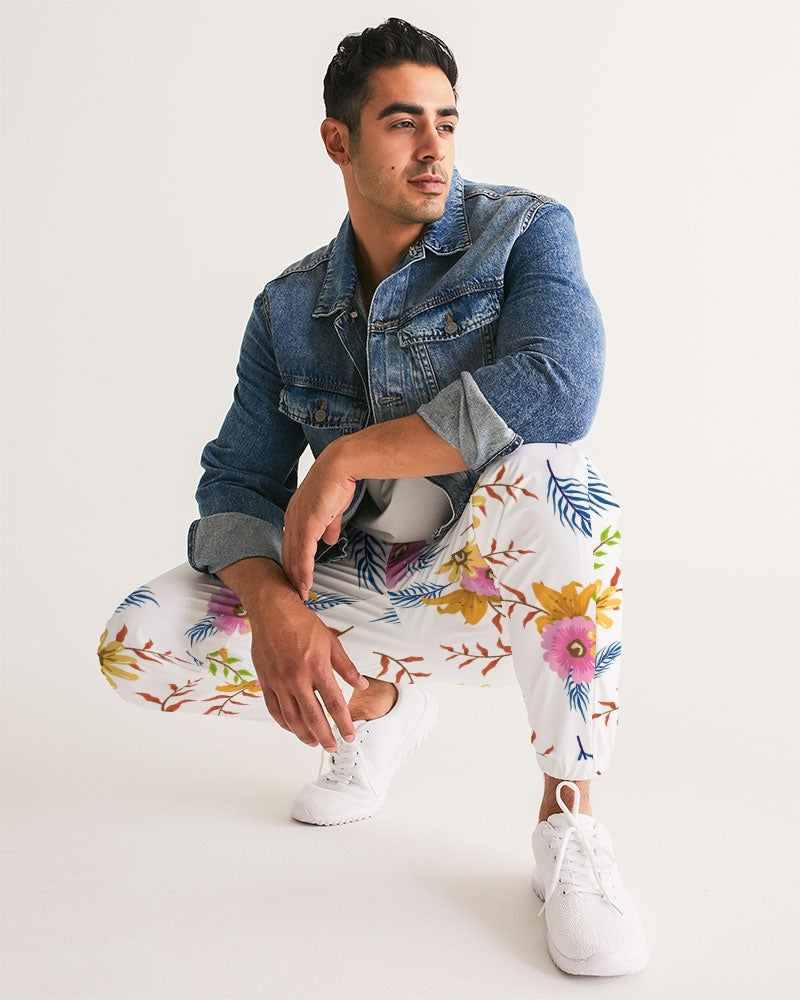 White Summer Floral Lightweight Men's Track Pants