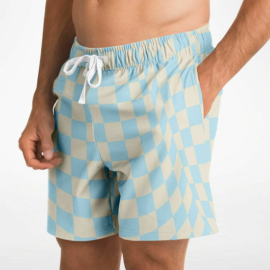 Blue & Vanilla Check Men's Fleece Shorts