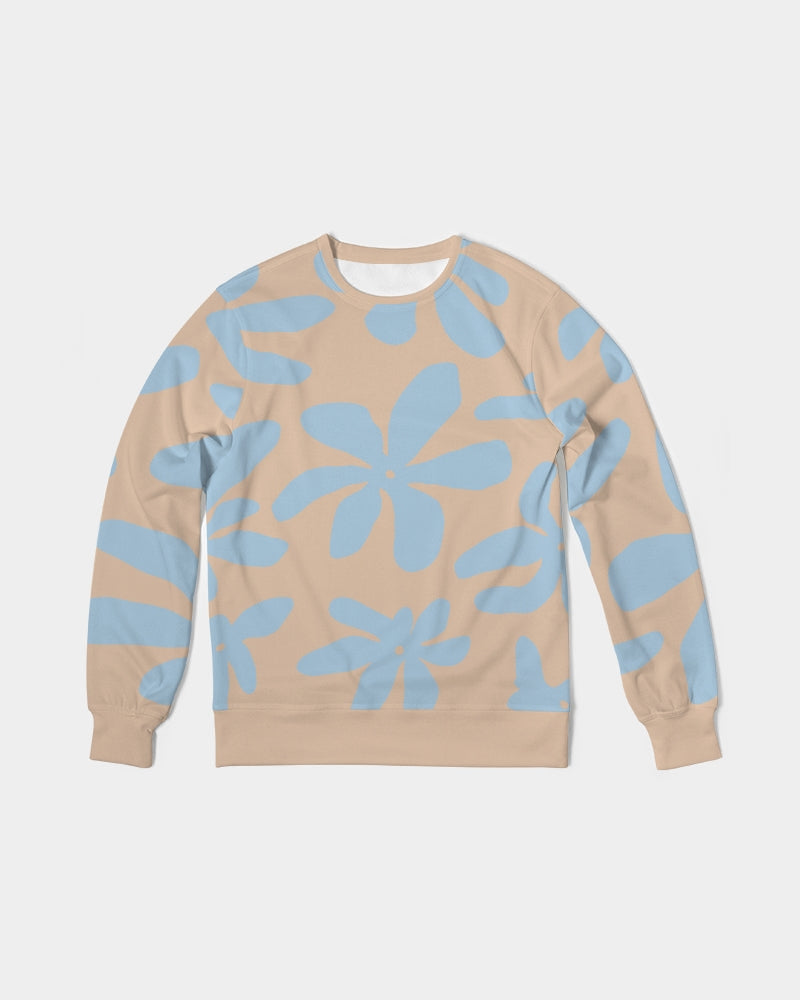 Blue & Brandy Abstract Flowers French Terry Crewneck Pullover Sweatshirt