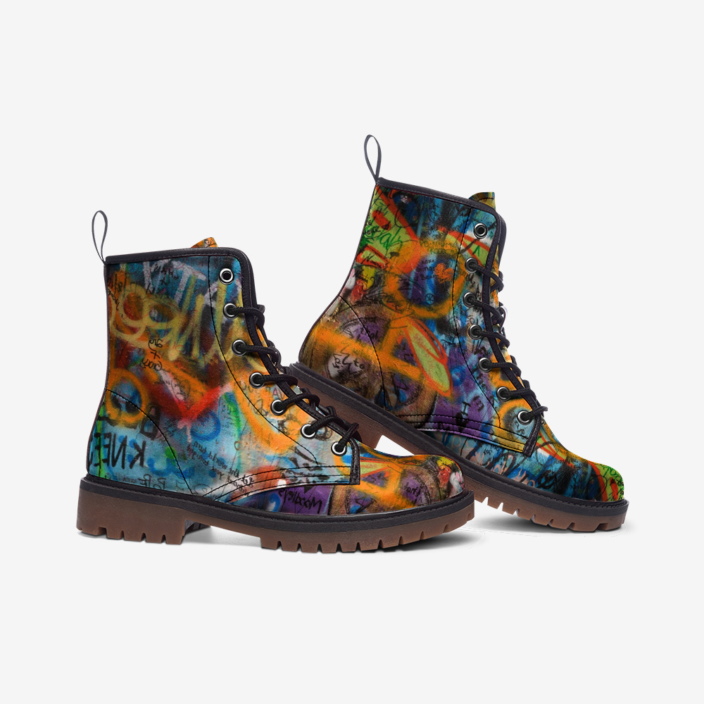 Load image into Gallery viewer, Peace Graffiti Lace Up Boots
