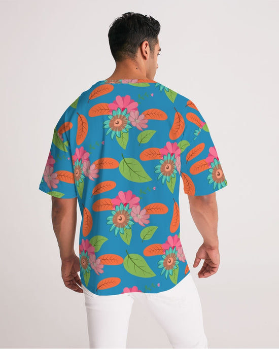 Tropical Flower Power Blue Men's Premium Oversized Tee