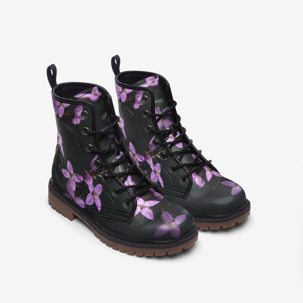 Black floral combat boots clearance