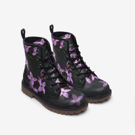 Load image into Gallery viewer, Mauve Flower Lace Up Boots
