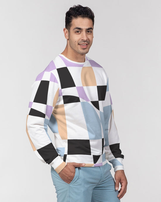 Lilac Multi Checkerboard Men's French Terry Pullover Sweatshirt